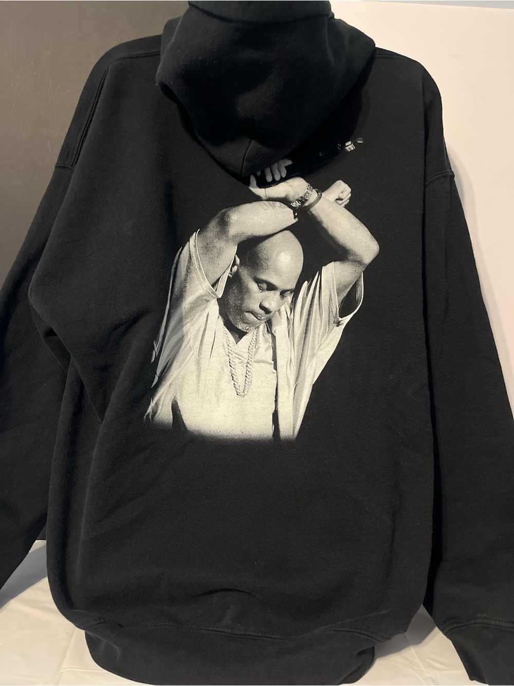 Black Graphic Men's Hoodie with Monochrome Print DMX